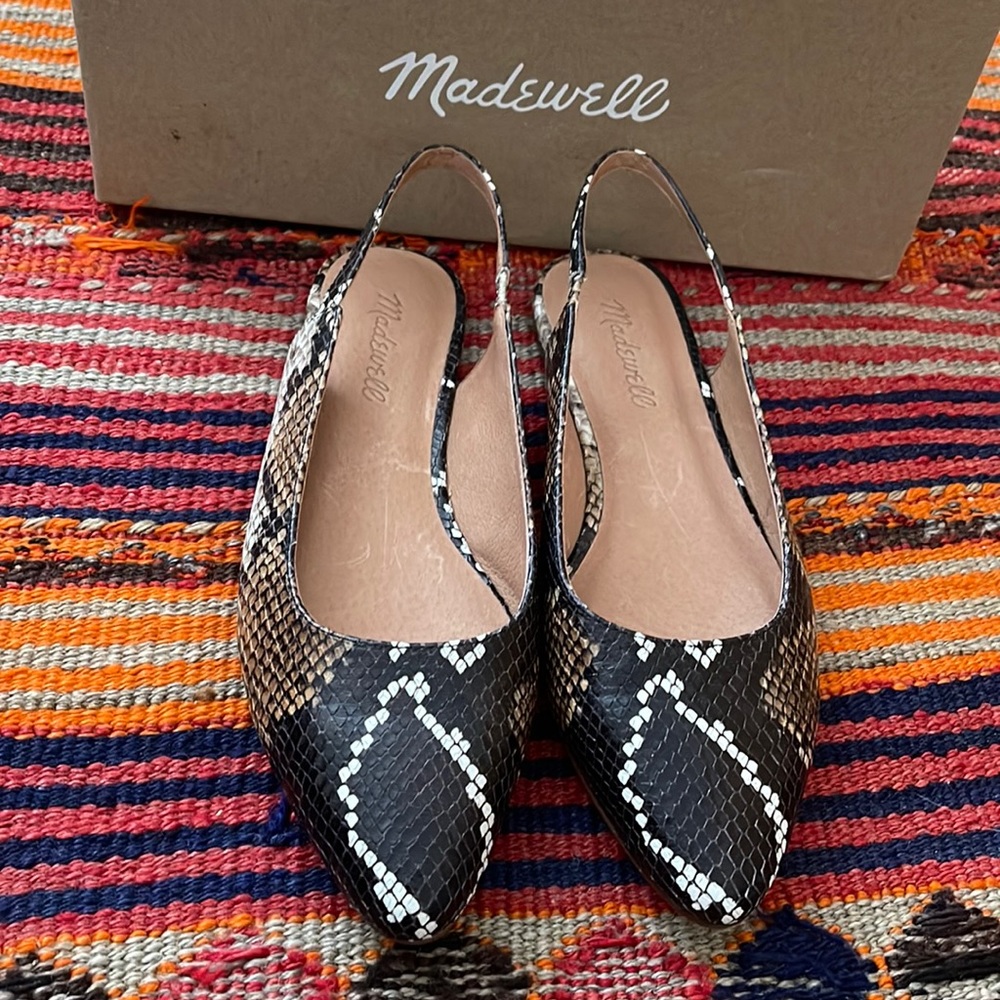 Women Modern Madewell Margo Slingbacks Snake Print Leather Mules Slide Shoes 7.5